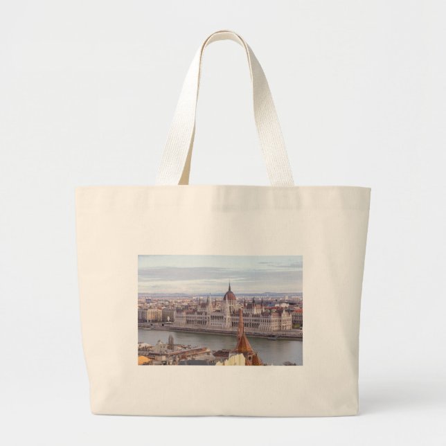 Hungarian Parliament Budapest by day Large Tote Bag (Front)