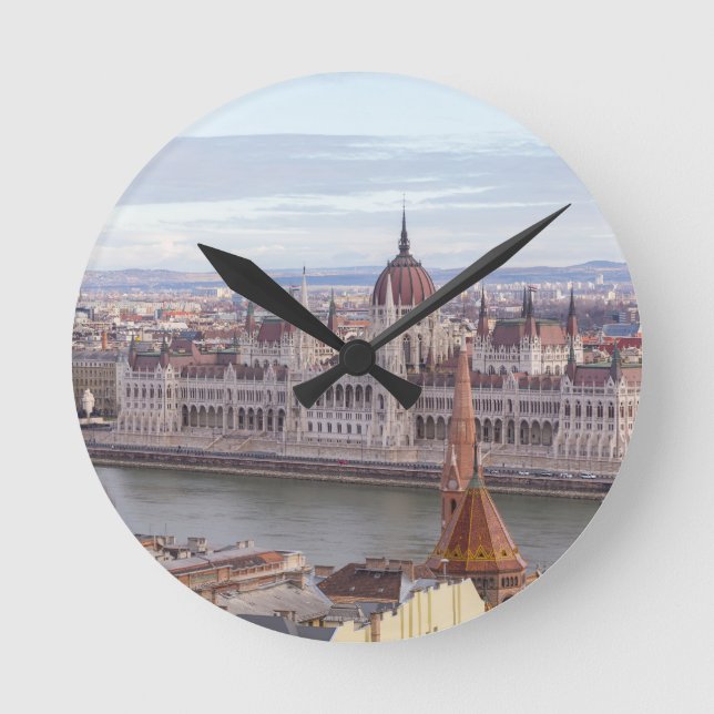Hungarian Parliament Budapest by day Round Clock (Front)