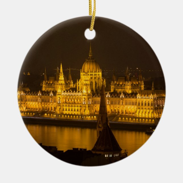 Hungarian Parliament Budapest by night Ceramic Tree Decoration (Front)