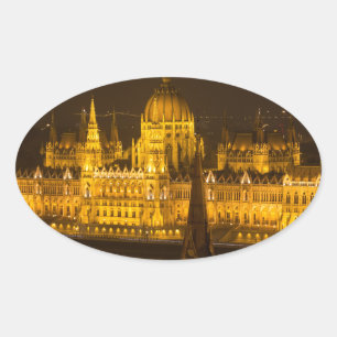 Hungarian Parliament Budapest by night Oval Sticker