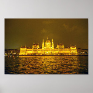 Hungarian Parliament, Budapest, Hungary at Night Poster