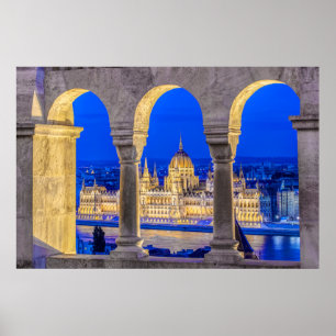 Hungarian Parliament Building at Dusk Poster