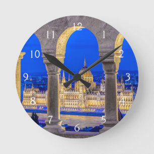 Hungarian Parliament Building at Dusk Round Clock