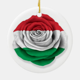 Hungarian Rose Flag on White Ceramic Tree Decoration