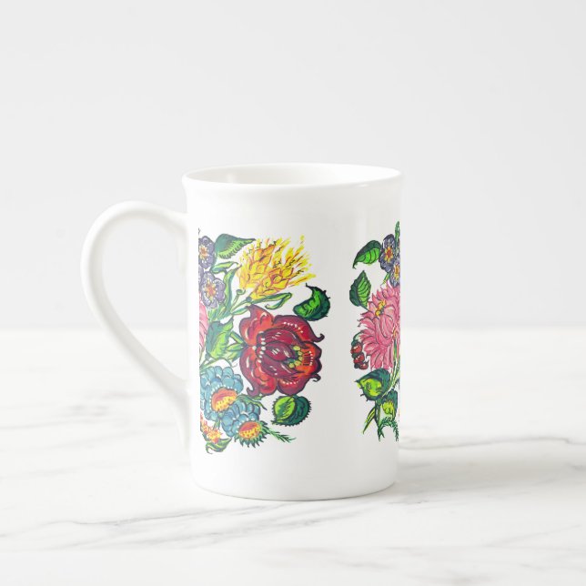 Hungarian rustic  flowers bone china mug (Left)