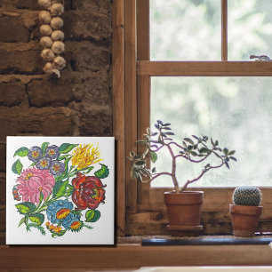 Hungarian rustic flowers ceramic tile