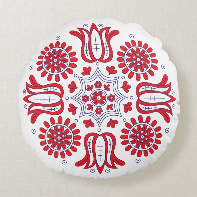 Hungarian Traditional Pattern Round Cushion (Front)