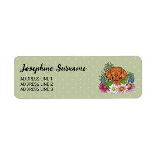 Hungarian Vizsla And Colourful Summer Flowers Gree Return Address Label
