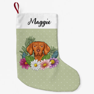 Hungarian Vizsla And Colourful Summer Flowers Gree Small Christmas Stocking