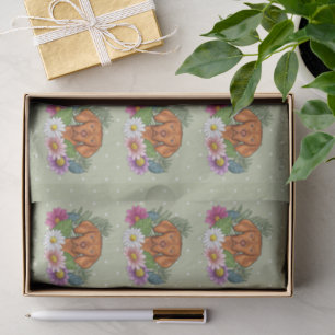 Hungarian Vizsla And Colourful Summer Flowers Gree Tissue Paper