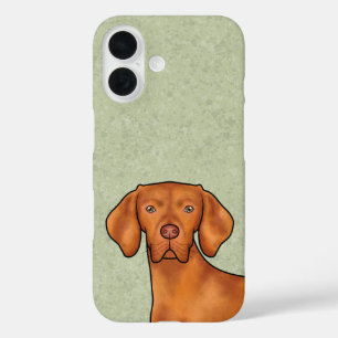 Hungarian Vizsla Cartoon Pointer Dog Head Green iPhone 16 Case
