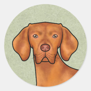 Hungarian Vizsla Cartoon Pointer Dog Head Green Classic Round Sticker
