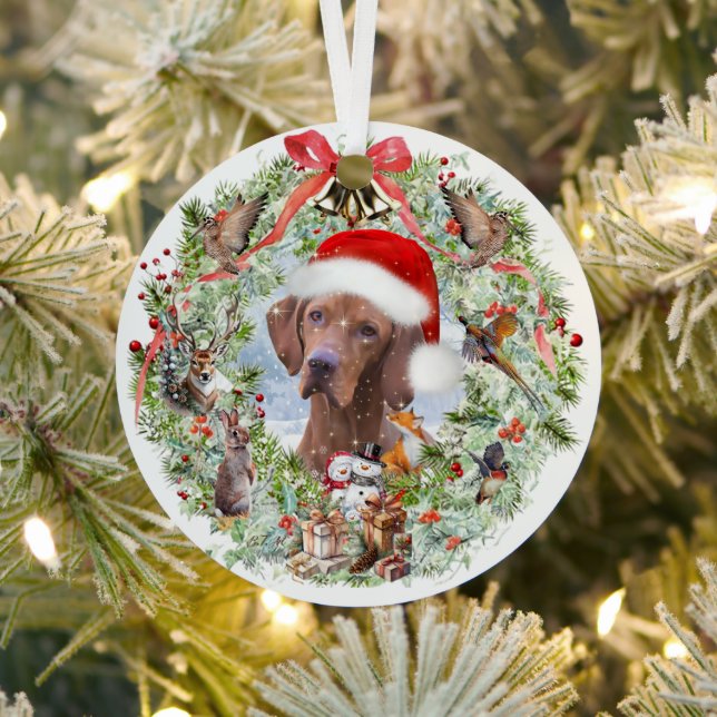 Hungarian Vizsla Christmas wreath Metal Tree Decoration (Insitu)