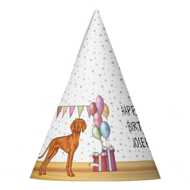 Hungarian Vizsla Colourful Pastel Happy Birthday Party Hat (Left)