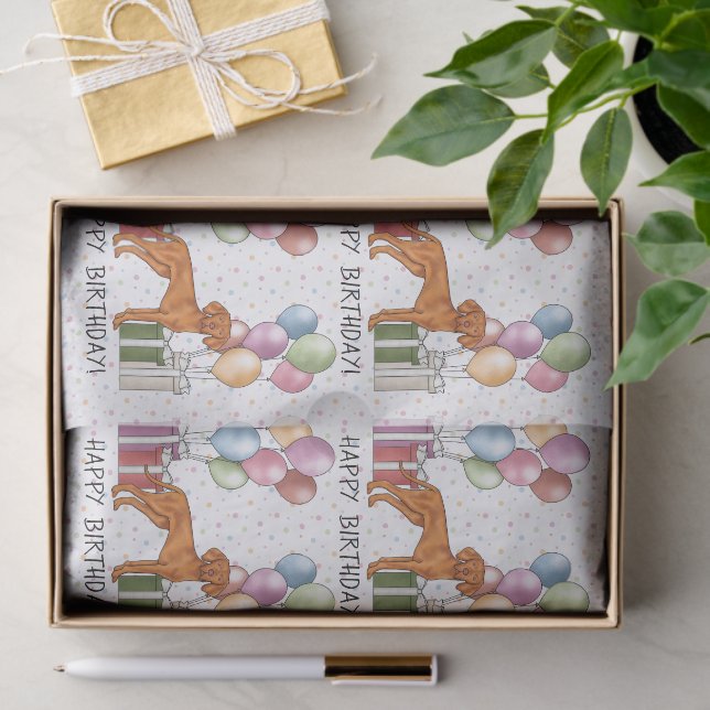 Hungarian Vizsla Colourful Pastel Happy Birthday Tissue Paper (Gift)