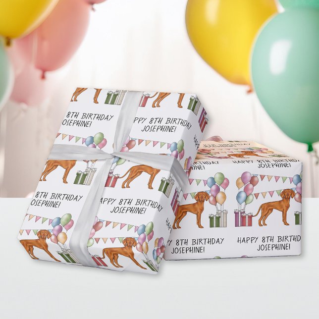 Hungarian Vizsla Colourful Pastel Happy Birthday Wrapping Paper (Creator Uploaded)