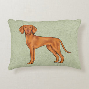 Hungarian Vizsla Cute Cartoon Pointer Dog Green Decorative Cushion