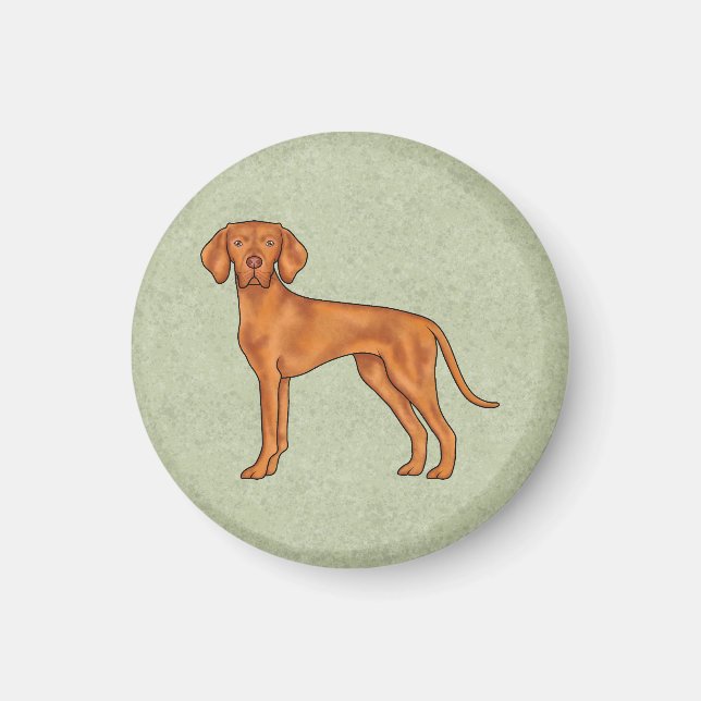 Hungarian Vizsla Cute Cartoon Pointer Dog Green Magnet (Front)