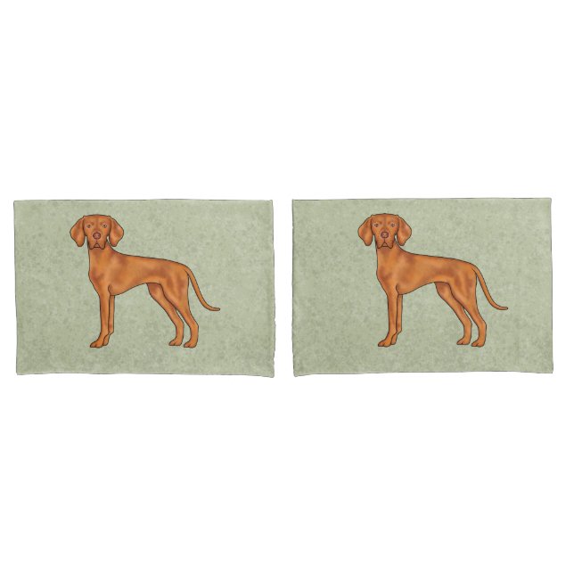Hungarian Vizsla Cute Cartoon Pointer Dog Green Pillowcase (Front-Set)