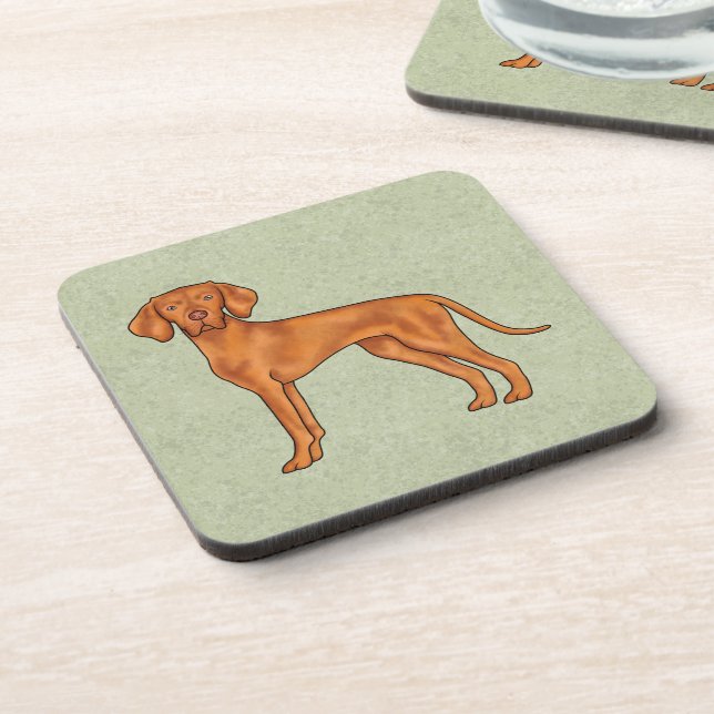 Hungarian Vizsla Cute Pointer Dog Drawing Green Coaster (Left Side)