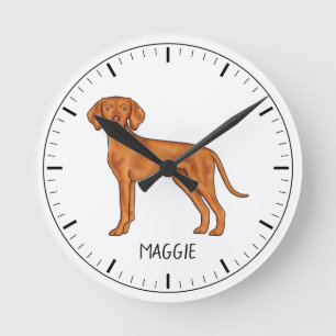 Hungarian Vizsla Cute Pointer Dog With Custom Name Round Clock