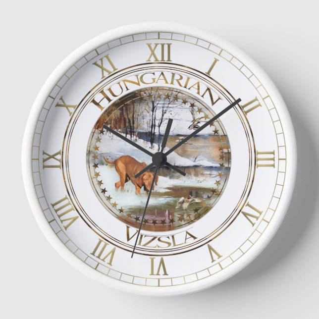 Hungarian Vizsla, hunting ducks in winter    Clock (Front)