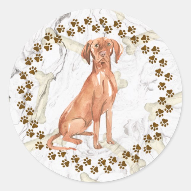 Hungarian Vizsla Paw Prints and Space Background Classic Round Sticker (Front)