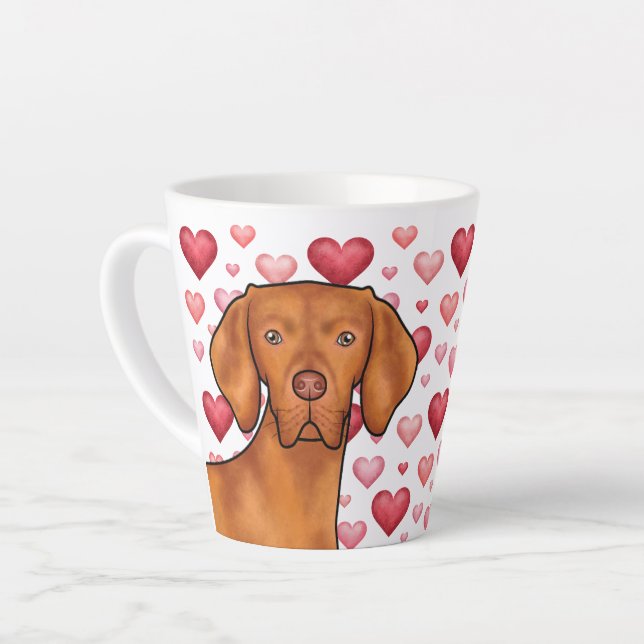 Hungarian Vizsla Red Hearts Pattern Dog Love Pink Latte Mug (Left Angle)