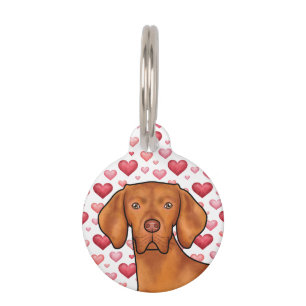 Hungarian Vizsla Red Hearts Pattern Dog Love Pink Pet Tag