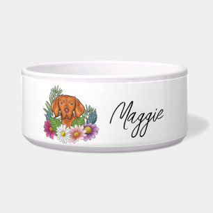 Hungarian Vizsla With Colourful Flowers And Name