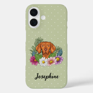Hungarian Vizsla With Colourful Flowers And Name iPhone 16 Case