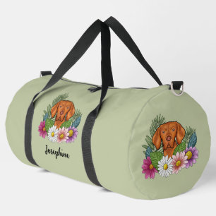 Hungarian Vizsla With Colourful Flowers And Name Duffle Bag