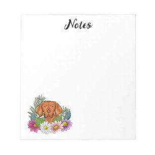 Hungarian Vizsla With Colourful Flowers And Text Notepad