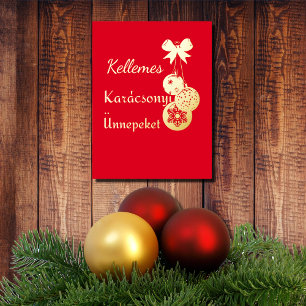 Hungarian Xmas Greetings -red gold Foil Holiday Postcard