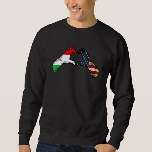 Hungary American USA Flag - USA Hungarian Heart Sweatshirt (Front)