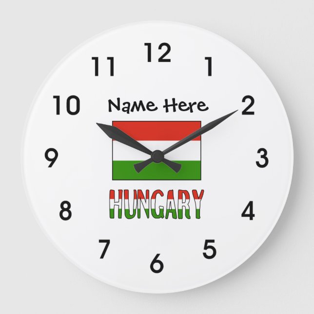 Hungary and Hungarian Flag Personalised  Large Clock (Front)