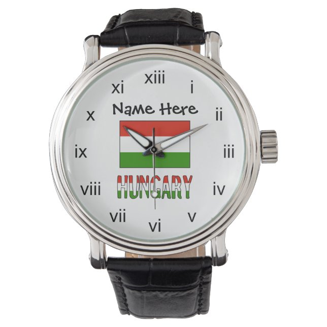 Hungary and Hungarian Flag with Your Name Watch (Front)