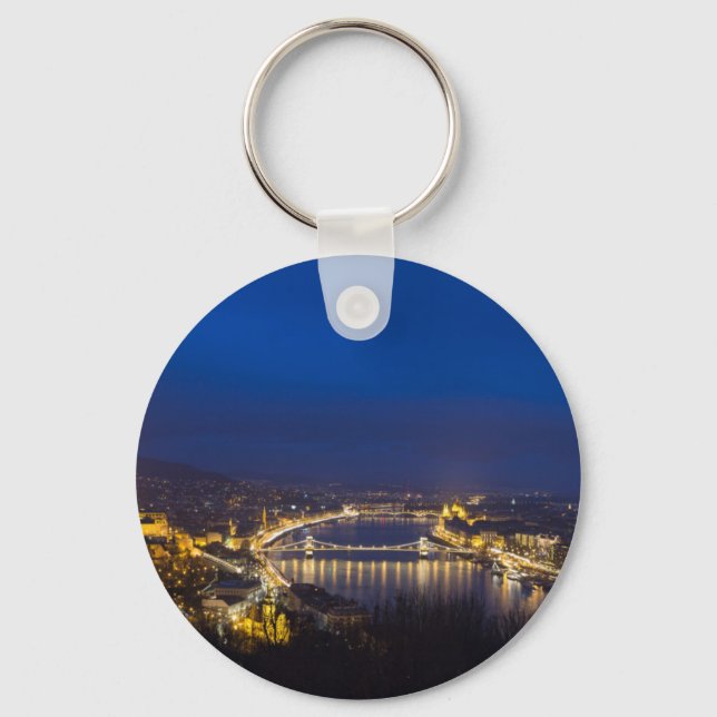 Hungary Budapest at night panorama Key Ring (Front)