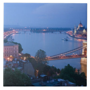HUNGARY, Budapest: Szechenyi (Chain) Bridge, 2 Ceramic Tile