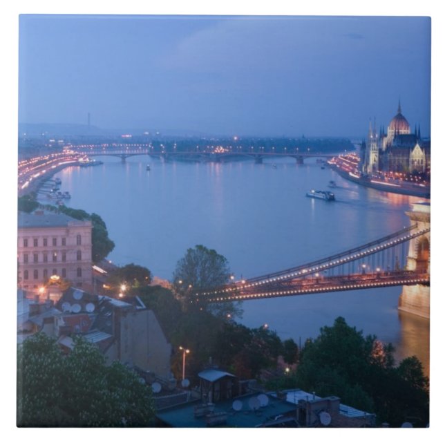 HUNGARY, Budapest: Szechenyi (Chain) Bridge, 2 Ceramic Tile (Front)