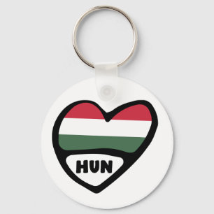 Hungary Country Code Flag Heart Keyring, HUN Key Ring