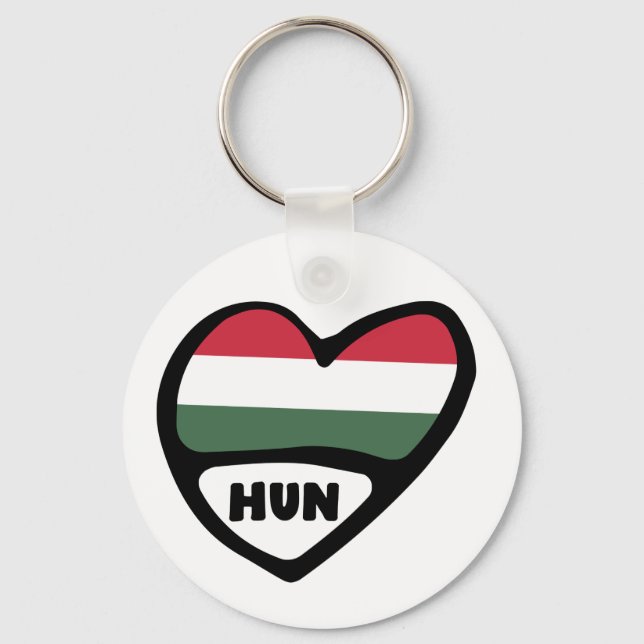 Hungary Country Code Flag Heart Keyring, HUN Key Ring (Front)