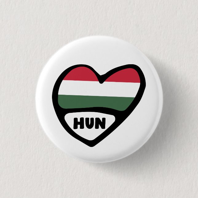 Hungary Country Code Flag Heart Pin Badge, HUN (Front)