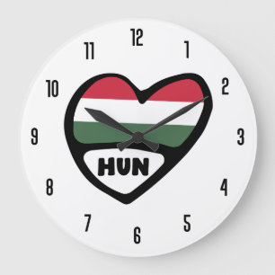 Hungary Country Code HUN Flag Heart Large Clock
