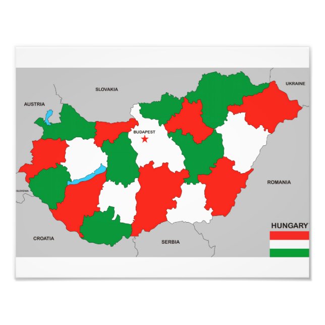 hungary country political map flag photo print (Front)