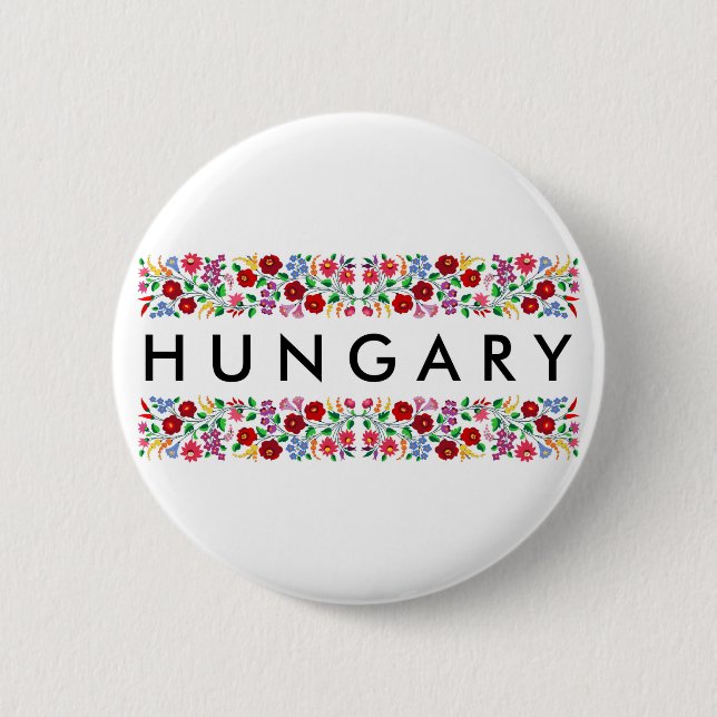 hungary country symbol name text folk motif tradit 6 cm round badge (Front)