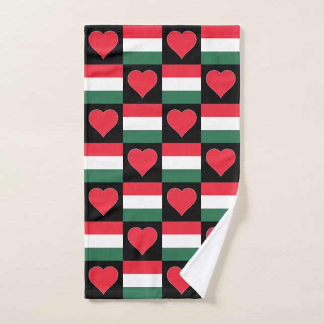 Hungary Flag and Heart Pattern Fun Hungarian Pride Hand Towel (Hand Towel)