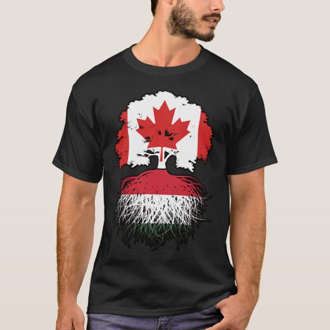 Hungary Hungarian Canadian Canada Tree Roots Flag T-Shirt (Front)