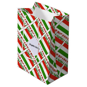 Hungary Hungarian Flag Tiled Black Personalisation Medium Gift Bag