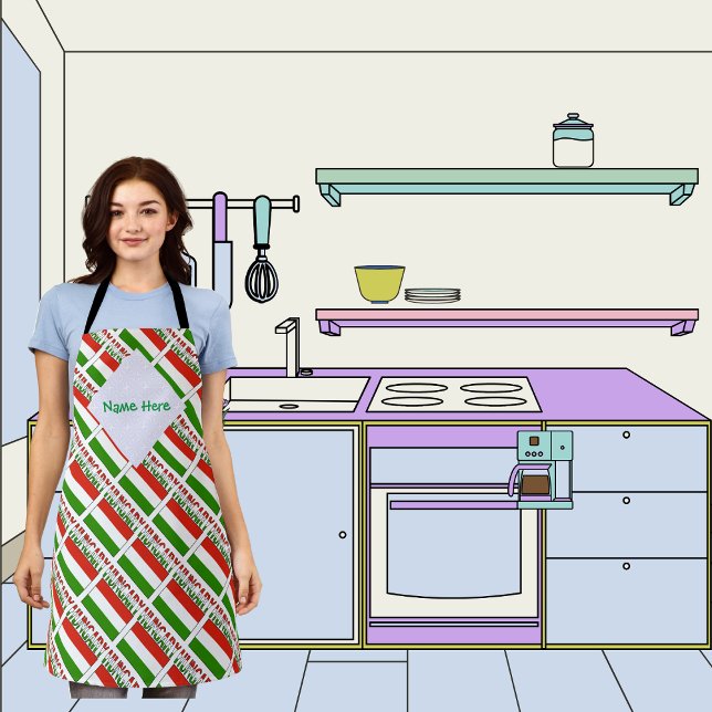 Hungary Hungarian Flag Tiled Green Personalise Apron (Creator Uploaded)
